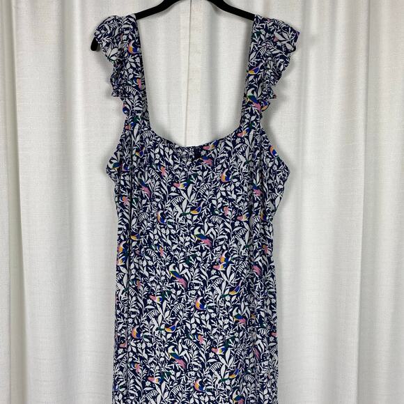 LOFT Blue&White Bird Ruffle Strap Maxi Dress Sz.16 NWT - Picture 5 of 16